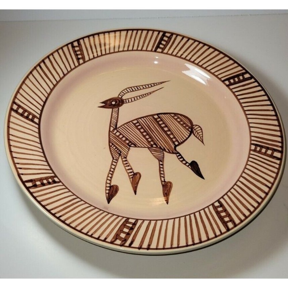 Restaurant ware Wynne Noble Signed Large Dinner Plate Horned Antelope/Deer/Oryx